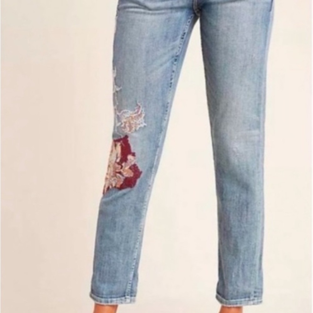 Anthropologie Pilcro  Light Blue Jeans with Red Embroidery